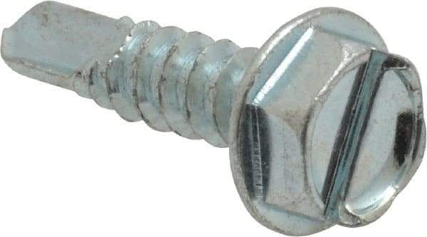 Value Collection - #10, Hex Washer Head, Slotted Drive, 3/4" Length Under Head, #3 Point, Self Drilling Screw - Grade 1016-1024 Steel, Zinc-Plated Finish - Industrial Tool & Supply
