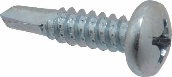Value Collection - 1/4", Pan Head, Phillips Drive, 1" Length Under Head, #3 Point, Self Drilling Screw - Grade 1016-1024 Steel, Zinc-Plated Finish - Industrial Tool & Supply