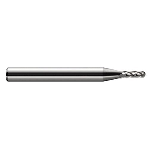 ‎0.046″ Dia. × 1/8″ Shank × 0.138″ DOC × 1-1/2″ OAL, Carbide Uncoated, Stub|Standard , 4 Flute, Ballnose End Mill - Exact Industrial Supply