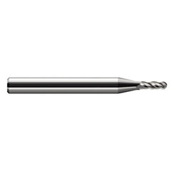 ‎0.046″ Dia. × 1/8″ Shank × 0.138″ DOC × 1-1/2″ OAL, Carbide Uncoated, Stub|Standard , 4 Flute, Ballnose End Mill - Exact Industrial Supply