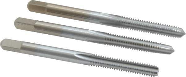 Made in USA - #8-32 UNC, 4 Flute, Bottoming, Plug & Taper, Chrome Finish, High Speed Steel Tap Set - Right Hand Cut, 2-1/8" OAL, 3/4" Thread Length, 2B/3B Class of Fit - Industrial Tool & Supply