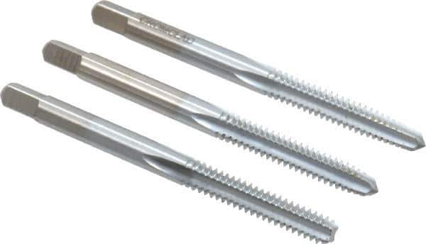 Made in USA - #10-24 UNC, 4 Flute, Bottoming, Plug & Taper, Chrome Finish, High Speed Steel Tap Set - Right Hand Cut, 2-3/8" OAL, 7/8" Thread Length, 2B/3B Class of Fit - Industrial Tool & Supply