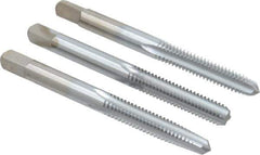 Made in USA - #12-24 UNC, 4 Flute, Bottoming, Plug & Taper, Chrome Finish, High Speed Steel Tap Set - Right Hand Cut, 2-3/8" OAL, 15/16" Thread Length, 2B/3B Class of Fit - Industrial Tool & Supply