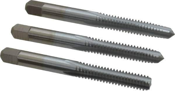 Made in USA - 1/4-20 UNC, 4 Flute, Bottoming, Plug & Taper, Chrome Finish, High Speed Steel Tap Set - Right Hand Cut, 2-1/2" OAL, 1" Thread Length, 2B/3B Class of Fit - Industrial Tool & Supply