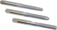 Made in USA - 1/4-20 UNC, 4 Flute, Bottoming, Plug & Taper, Chrome Finish, High Speed Steel Tap Set - Right Hand Cut, 2-1/2" OAL, 1" Thread Length, 2B/3B Class of Fit - Industrial Tool & Supply