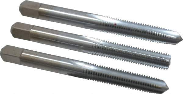 Made in USA - 1/4-28 UNF, 4 Flute, Bottoming, Plug & Taper, Chrome Finish, High Speed Steel Tap Set - Right Hand Cut, 2-1/2" OAL, 1" Thread Length, 2B/3B Class of Fit - Industrial Tool & Supply