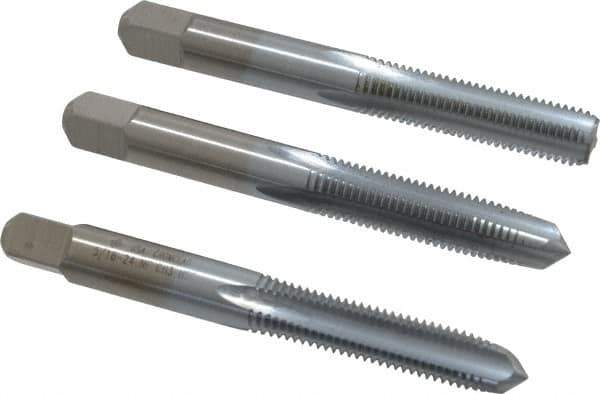 Made in USA - 5/16-24 UNF, 4 Flute, Bottoming, Plug & Taper, Chrome Finish, High Speed Steel Tap Set - Right Hand Cut, 2-23/32" OAL, 1-1/8" Thread Length, 2B/3B Class of Fit - Industrial Tool & Supply