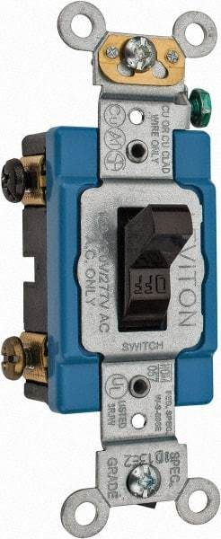 Leviton - 2 Pole, 120 to 277 VAC, 15 Amp, Industrial Grade, Toggle, Wall and Dimmer Light Switch - 1.31 Inch Wide x 4.06 Inch High - Industrial Tool & Supply