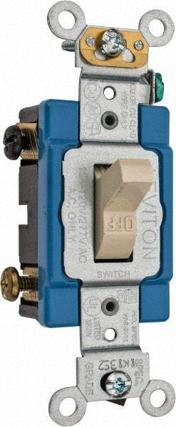 Leviton - 2 Pole, 120 to 277 VAC, 15 Amp, Industrial Grade, Toggle, Wall and Dimmer Light Switch - 1.31 Inch Wide x 4.06 Inch High - Industrial Tool & Supply