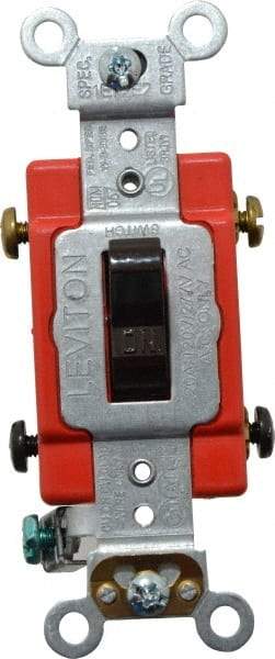 Leviton - 2 Pole, 120 to 277 VAC, 20 Amp, Industrial Grade, Toggle, Wall and Dimmer Light Switch - 1.31 Inch Wide x 4.06 Inch High - Industrial Tool & Supply