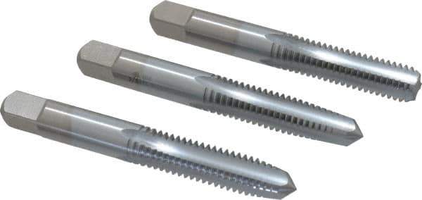 Made in USA - 3/8-16 UNC, 4 Flute, Bottoming, Plug & Taper, Chrome Finish, High Speed Steel Tap Set - Right Hand Cut, 2-15/16" OAL, 1-1/4" Thread Length, 2B/3B Class of Fit - Industrial Tool & Supply