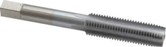 Made in USA - 7/16-20 UNF 4 Flute Chrome Finish High Speed Steel Straight Flute Standard Hand Tap - Plug, Right Hand Thread, 3-5/32" OAL, 1-7/16" Thread Length, H3 Limit, Oversize - Exact Industrial Supply