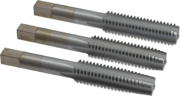 Made in USA - 1/2-13 UNC, 4 Flute, Bottoming, Plug & Taper, Chrome Finish, High Speed Steel Tap Set - Right Hand Cut, 3-3/8" OAL, 1-21/32" Thread Length, 2B/3B Class of Fit - Industrial Tool & Supply