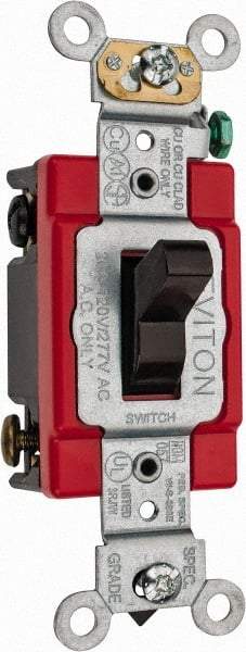Leviton - 4 Pole, 120 to 277 VAC, 20 Amp, Industrial Grade, Toggle, Wall and Dimmer Light Switch - 1.31 Inch Wide x 4.06 Inch High - Industrial Tool & Supply
