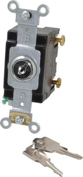 Leviton - 1 Pole, 120 to 277 VAC, 20 Amp, Industrial Grade, Key Lock, Wall and Dimmer Light Switch - 4.06 Inch High - Industrial Tool & Supply