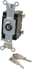 Leviton - 1 Pole, 120 to 277 VAC, 20 Amp, Industrial Grade, Key Lock, Wall and Dimmer Light Switch - 4.06 Inch High - Industrial Tool & Supply
