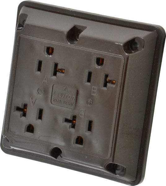 Leviton - 125 VAC, 20 Amp, 5-20R NEMA Configuration, Brown, Specification Grade, Self Grounding Fourplex Receptacle - 1 Phase, 2 Poles, 3 Wire, Flush Mount, Chemical, Corrosion and Impact Resistant - Industrial Tool & Supply