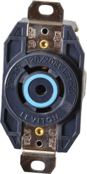 Leviton - 120/208 VAC, 20 Amp, L21-20R NEMA, Self Grounding Receptacle - 4 Poles, 5 Wire, Female End, Black - Industrial Tool & Supply