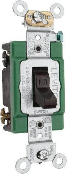 Leviton - 2 Pole, 120 to 277 VAC, 30 Amp, Industrial Grade, Toggle, Wall and Dimmer Light Switch - 1.31 Inch Wide x 4.06 Inch High - Industrial Tool & Supply