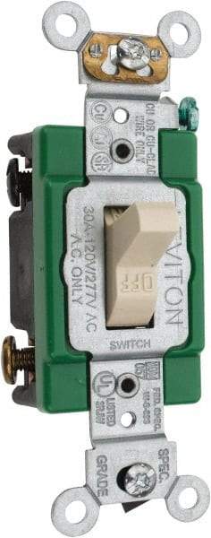 Leviton - 2 Pole, 120 to 277 VAC, 30 Amp, Industrial Grade, Toggle, Wall and Dimmer Light Switch - 1.31 Inch Wide x 4.06 Inch High - Industrial Tool & Supply