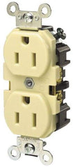 Hubbell Wiring Device-Kellems - 125 VAC, 15 Amp, 5-15R NEMA Configuration, Gray, Specification Grade, Self Grounding Duplex Receptacle - 1 Phase, 2 Poles, 3 Wire, Flush Mount, Corrosion, Heat and Impact Resistant - Industrial Tool & Supply
