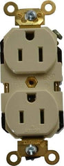 Leviton - 125 VAC, 15 Amp, 5-15R NEMA Configuration, Ivory, Industrial Grade, Self Grounding Duplex Receptacle - 1 Phase, 2 Poles, 3 Wire, Flush Mount, Impact Resistant - Industrial Tool & Supply