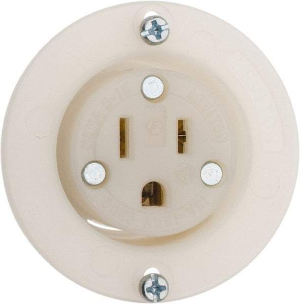 Leviton - 125 VAC, 15 Amp, 5-15R NEMA Configuration, White, Industrial Grade, Self Grounding Single Receptacle - 1 Phase, 2 Poles, 3 Wire, Flush Mount, Corrosion and Impact Resistant - Industrial Tool & Supply