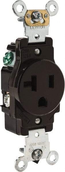 Leviton - 125 VAC, 20 Amp, 5-20R NEMA Configuration, Brown, Industrial Grade, Self Grounding Single Receptacle - 1 Phase, 2 Poles, 3 Wire, Flush Mount, Impact Resistant - Industrial Tool & Supply