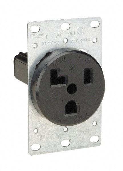 Leviton - 125 VAC, 30 Amp, 5-30P NEMA Configuration, Black, Industrial Grade, Self Grounding Single Receptacle - 1 Phase, 2 Poles, 3 Wire, Flush Mount, Tamper Resistant - Industrial Tool & Supply