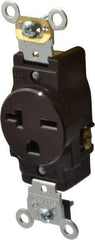 Leviton - 250 VAC, 20 Amp, 6-20R NEMA Configuration, Brown, Industrial Grade, Self Grounding Single Receptacle - 1 Phase, 2 Poles, 3 Wire, Flush Mount, Impact and Tamper Resistant - Industrial Tool & Supply