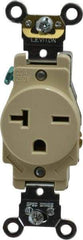 Leviton - 250 VAC, 20 Amp, 6-20R NEMA Configuration, Ivory, Industrial Grade, Self Grounding Single Receptacle - 1 Phase, 2 Poles, 3 Wire, Flush Mount, Impact and Tamper Resistant - Industrial Tool & Supply
