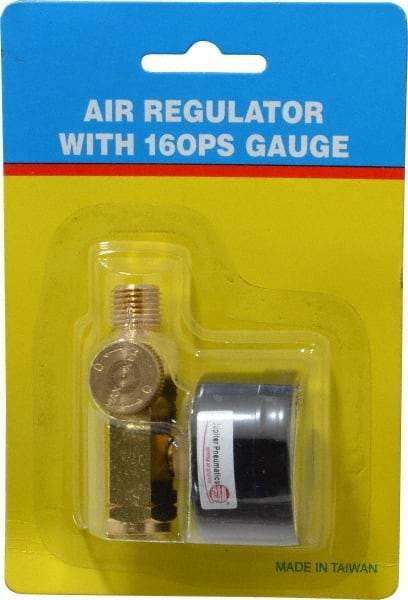 PRO-SOURCE - 1/4 NPT Port, Brass Dial Air Regulator - 10 to 120 psi Range, 120 Max psi Supply Pressure, 1/4" Gauge Port Thread, 2.36" Wide x 1.653" High - Industrial Tool & Supply