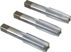 Made in USA - 7/8-9 UNC, 4 Flute, Bottoming, Plug & Taper, Chrome Finish, High Speed Steel Tap Set - Right Hand Cut, 4-11/16" OAL, 2-7/32" Thread Length, 2B/3B Class of Fit - Industrial Tool & Supply