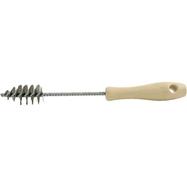 Brush Research Mfg. - 1.15" Diam Helical Stainless Steel Tube Brush - Single Spiral, 0.006" Filament Diam, 2-1/8" Brush Length, 10-1/2" OAL, 0.245" Diam Plastic Handle Shank - Industrial Tool & Supply