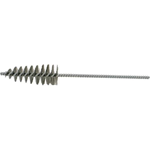 Brush Research Mfg. - 1.35" Diam Helical Stainless Steel Tube Brush - Single Spiral, 0.006" Filament Diam, 3-3/8" Brush Length, 10-1/2" OAL, 0.245" Diam Galvanized Steel Shank - Industrial Tool & Supply