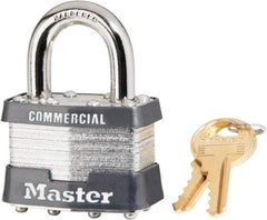 Master Lock - 15/16" Shackle Clearance, Keyed Alike Laminated Steel Padlock - 5/16" Shackle Diam, Steel - Industrial Tool & Supply