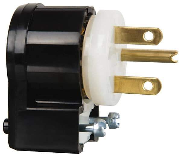 Leviton - 250 VAC, 15 Amp, 6-15P NEMA, Angled, Self Grounding, Industrial Grade Plug - 2 Pole, 3 Wire, 1 Phase, Nylon, Black, White - Industrial Tool & Supply