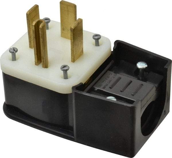Leviton - 125/250 VAC, 60 Amp, 14-60P NEMA, Angled, Self Grounding, Industrial Grade Plug - 3 Pole, 4 Wire, 1 Phase, Nylon, Black - Industrial Tool & Supply