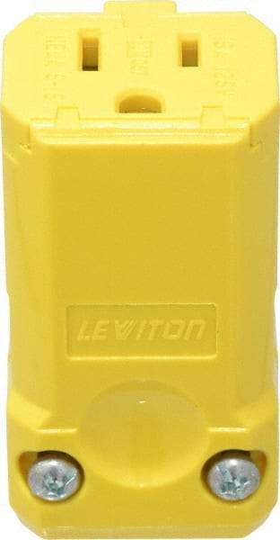Leviton - 125 VAC, 15 Amp, 5-15R NEMA, Valise, Self Grounding, Industrial Grade Connector - 2 Pole, 3 Wire, 1 Phase, Nylon, Yellow - Industrial Tool & Supply