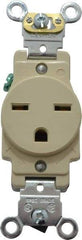 Leviton - 250 VAC, 15 Amp, 6-15R NEMA Configuration, Ivory, Industrial Grade, Self Grounding Single Receptacle - 1 Phase, 2 Poles, 3 Wire, Flush Mount, Impact Resistant - Industrial Tool & Supply