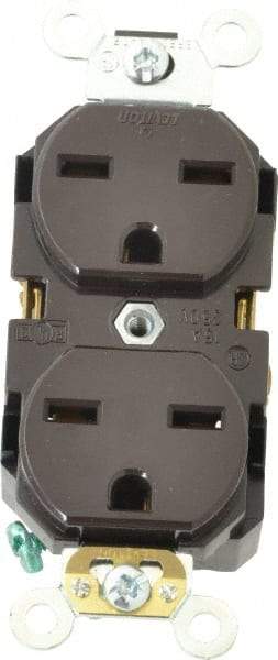 Leviton - 250 VAC, 15 Amp, 6-15R NEMA Configuration, Brown, Industrial Grade, Self Grounding Duplex Receptacle - 1 Phase, 2 Poles, 3 Wire, Flush Mount, Impact Resistant - Industrial Tool & Supply