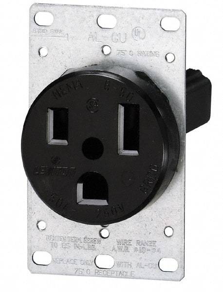 Leviton - 250 VAC, 30 Amp, 15-30R NEMA Configuration, Black, Industrial Grade, Self Grounding Single Receptacle - 3 Phase, 3 Poles, 4 Wire, Flush Mount, Tamper Resistant - Industrial Tool & Supply