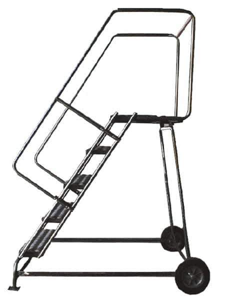 Ballymore - 83" 5 Step Ladder - Rolling Safety Ladder, 300 Lb Capacity, 50" Platform Height, 30" Base Width x 43" Depth, Heavy-Duty Serrated Grating - Industrial Tool & Supply