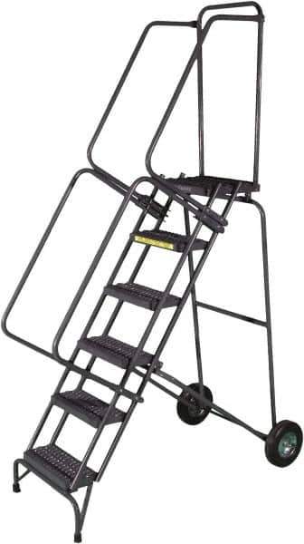 Ballymore - 93" 6 Step Ladder - 300 Lb Capacity, 60" Platform Height, 30" Base Width x 54" Depth, Heavy-Duty Serrated Grating - Industrial Tool & Supply