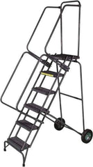 Ballymore - 93" 6 Step Ladder - 350 Lb Capacity, 60" Platform Height, 30" Base Width x 52" Base Depth, Heavy-Duty Serrated Grating - Industrial Tool & Supply