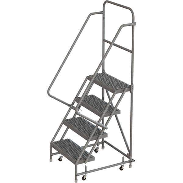 TRI-ARC - 76" 4 Step Rolling Platform Ladder - 450 Lb Capacity, 40" Platform Height, 30" Base Width x 35" Depth, Serrated Tread - Industrial Tool & Supply