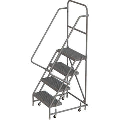 TRI-ARC - 76" 4 Step Rolling Platform Ladder - 450 Lb Capacity, 40" Platform Height, 30" Base Width x 35" Depth, Serrated Tread - Industrial Tool & Supply