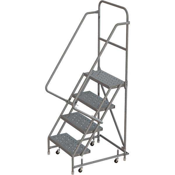 TRI-ARC - 76" 4 Step Rolling Platform Ladder - 450 Lb Capacity, 40" Platform Height, 30" Base Width x 35" Depth, Perforated Tread - Industrial Tool & Supply