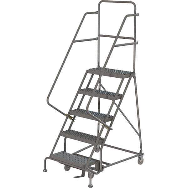 TRI-ARC - 86" 5 Step Rolling Platform Ladder - 450 Lb Capacity, 50" Platform Height, 30" Base Width x 42" Depth, Serrated Tread - Industrial Tool & Supply
