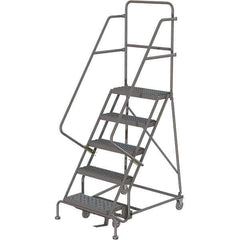 TRI-ARC - 86" 5 Step Rolling Platform Ladder - 450 Lb Capacity, 50" Platform Height, 30" Base Width x 42" Depth, Serrated Tread - Industrial Tool & Supply
